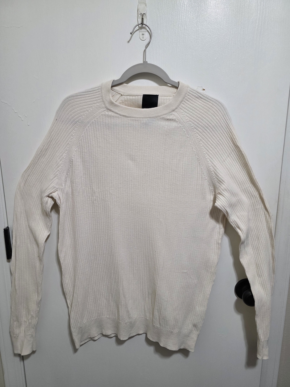 H&M Men’s Muscle Fit Ribbed Sweater Cream White L Large 100% Cotton